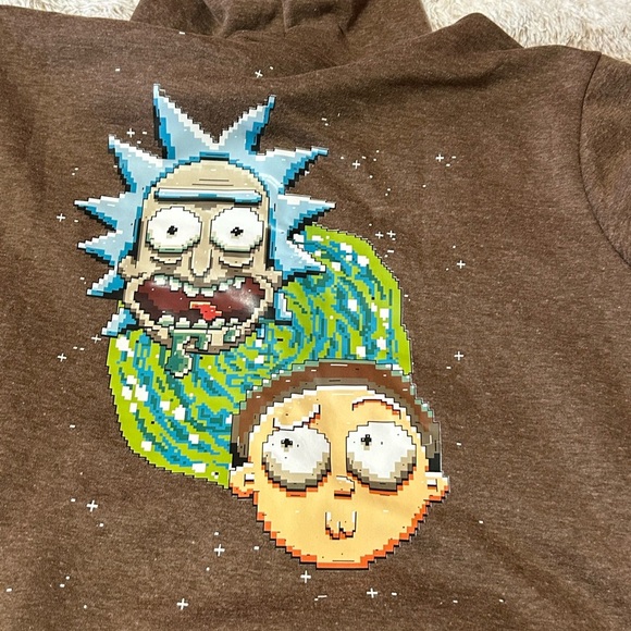 Members Only Brown Graphic Rick and Morty Hoodie Sweatshirt - Picture 3 of 7